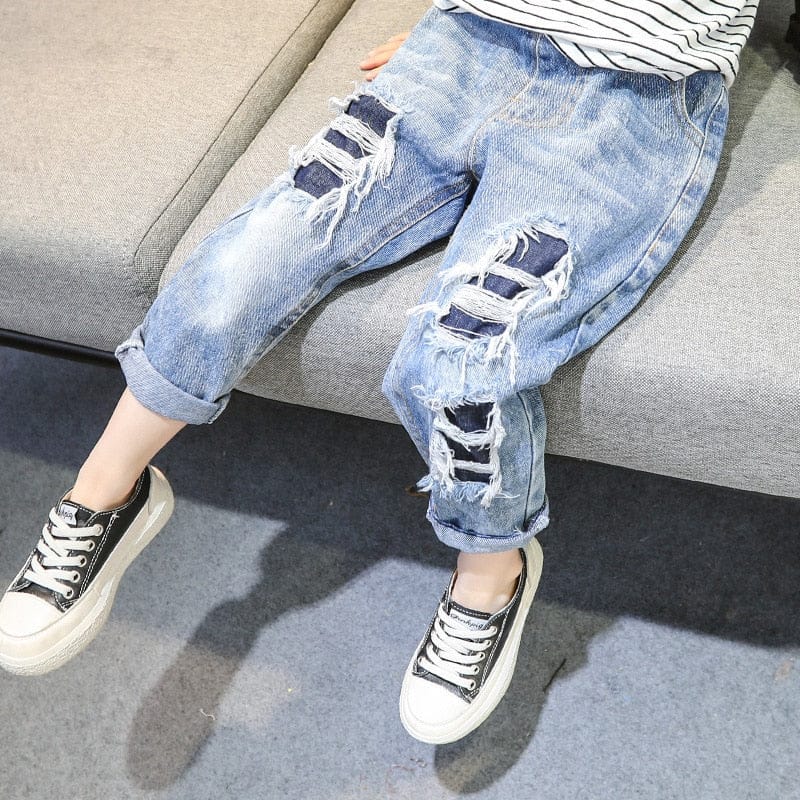 デニムパンツ キッズ ダメージ加工 デニム ルーズ パンツ ジーンズ ジーパン ボーイズ