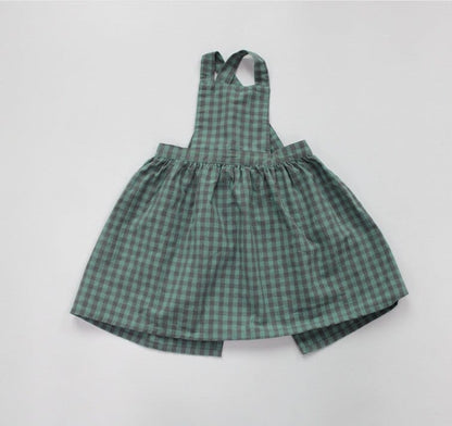 ノースリーブワンピース キッズ チェック エプロン ドレス