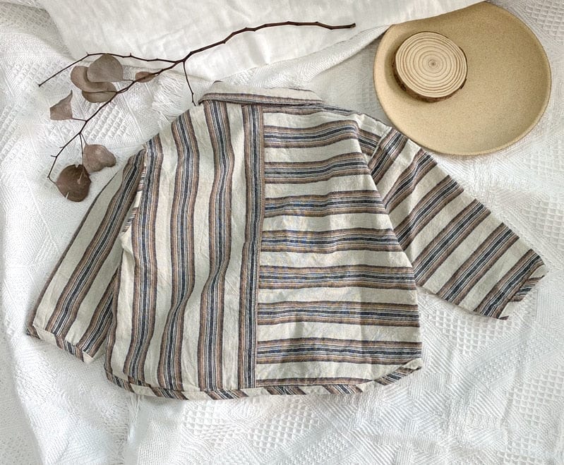 長袖シャツ・ブラウス キッズ パッチワーク ボーダー ストライプ 長袖 シャツ トップス