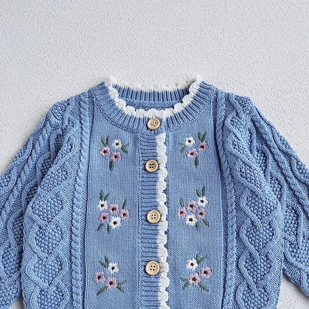 カーディガン・パーカー ベビー フラワー 花柄 刺繍 ニット カーディガン ブルー ピンク ベージュ ガールズ