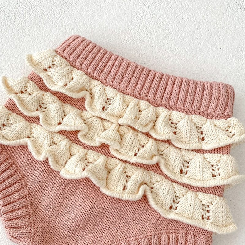長袖セットアップ ☺︎ ベビー ニット セットアップ フラワー 刺繍 長袖 トップス フリル ブルマパンツ ピンク ガールズ 単品可