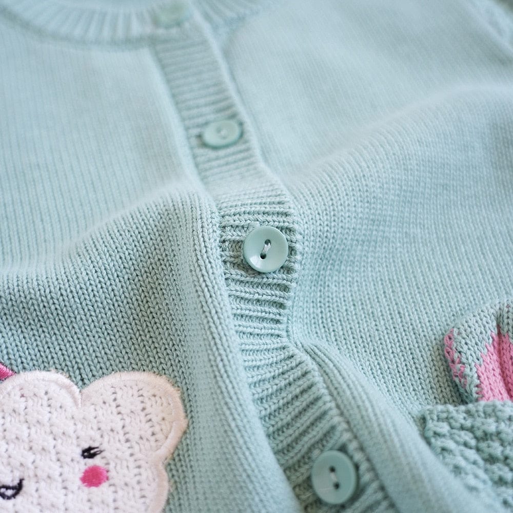 カーディガン・パーカー キッズ うさぎ レインボー 刺繍 ニット ポケット カーディガン グリーン ガールズ