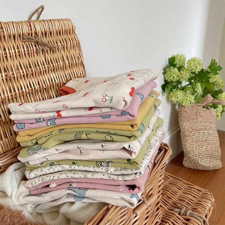 長袖セットアップ キッズ プリント 長袖 パジャマ セット くま ベア チェック フラワー ライオン 恐竜 ユニセックス