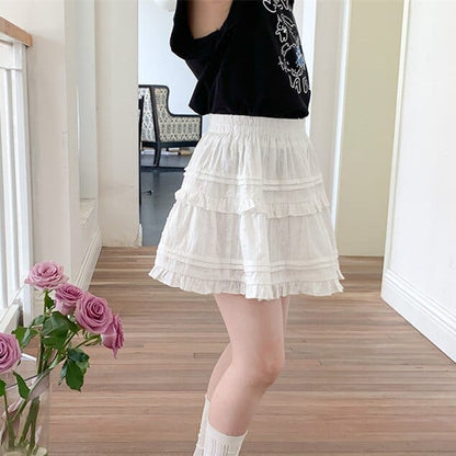 スカート キッズ フリル レイヤード パンツイン スカート ホワイト ガールズ