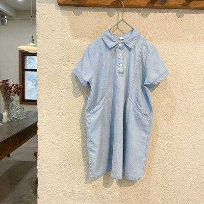 半袖ワンピース キッズ デニム ボーイズ セットアップ 半袖 シャツ ショートパンツ ガールズ 半袖シャツ ワンピース リンク 兄弟 姉妹 お揃い コーデ