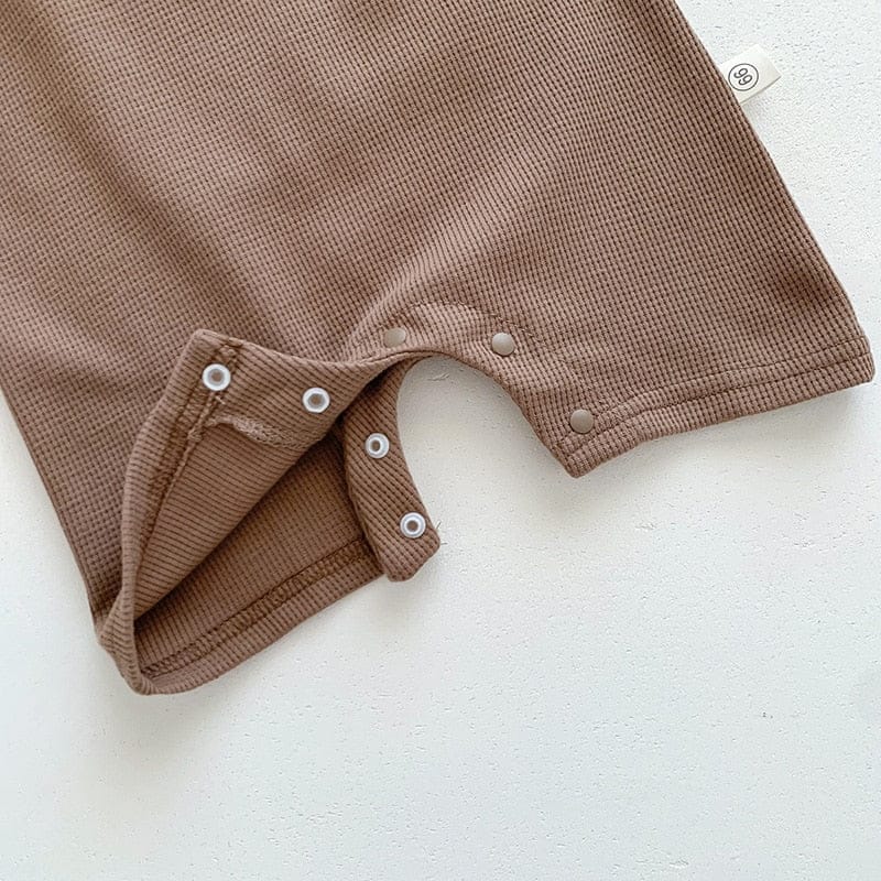 半袖ロンパース ベビー くま ベア ワッフル 半袖 ロンパース ジャンプスーツ ボンネット 耳帽子 セット ベージュ コーヒーブラウン ユニセックス