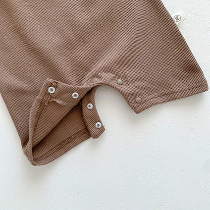 半袖ロンパース ベビー くま ベア ワッフル 半袖 ロンパース ジャンプスーツ ボンネット 耳帽子 セット ベージュ コーヒーブラウン ユニセックス