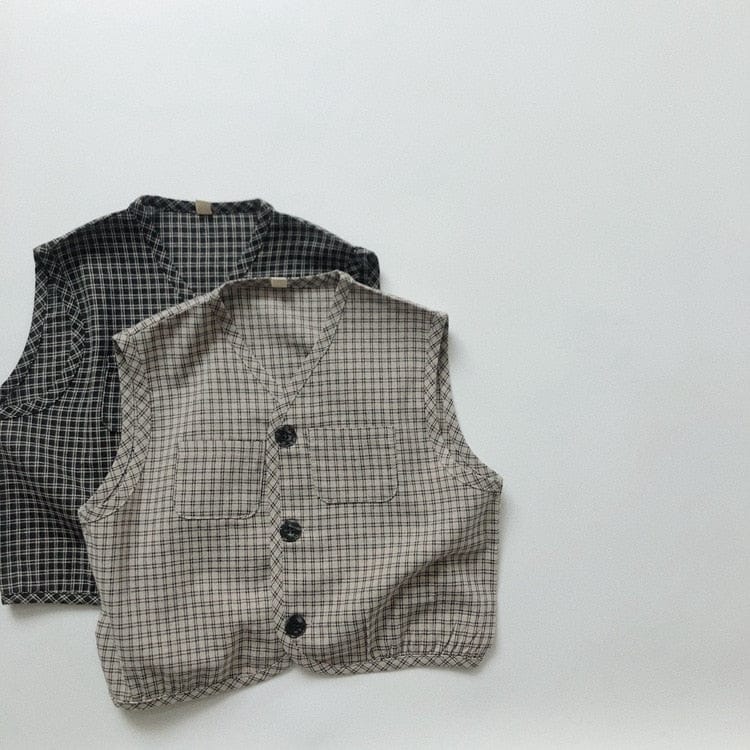 ベスト キッズ チェック ベスト グレー ブラック ボーイズ