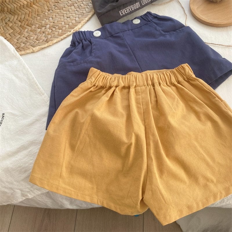 ハーフパンツ・ショートパンツ キッズ シンプル ベーシック ダブルボタン ルーズ ショートパンツ イエロー ネイビーブルー ユニセックス