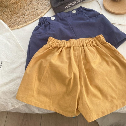 ハーフパンツ・ショートパンツ キッズ シンプル ベーシック ダブルボタン ルーズ ショートパンツ イエロー ネイビーブルー ユニセックス