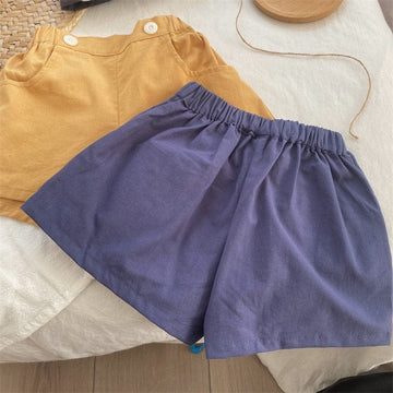 ハーフパンツ・ショートパンツ キッズ シンプル ベーシック ダブルボタン ルーズ ショートパンツ イエロー ネイビーブルー ユニセックス