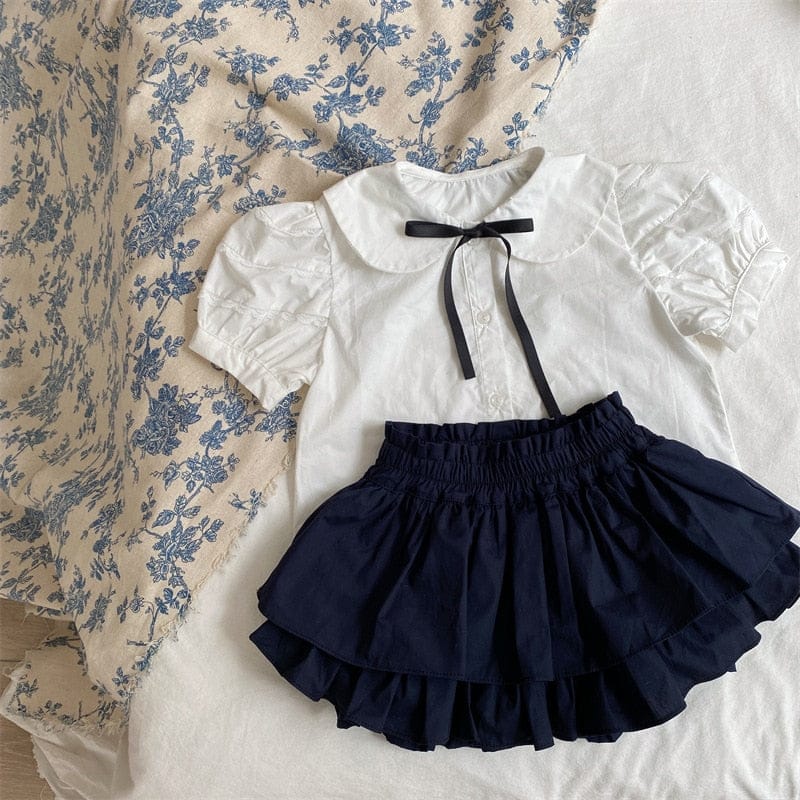 ハーフパンツ・ショートパンツ キッズ レイアード フリル パンツイン スカート ネイビーブルー ガールズ