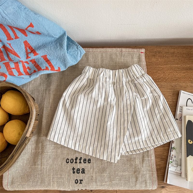 ハーフパンツ・ショートパンツ キッズ ストライプ ラップ ショートパンツ ベージュ ブルー ガールズ