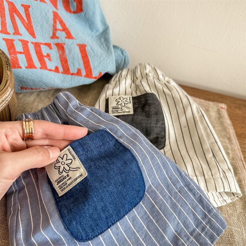 ハーフパンツ・ショートパンツ キッズ ストライプ ラップ ショートパンツ ベージュ ブルー ガールズ