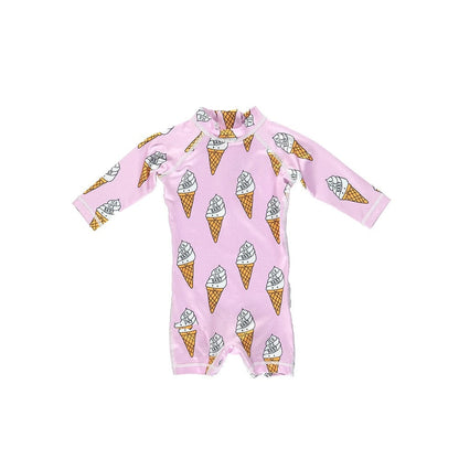ベビー用水着 キッズ 水着 長袖 つなぎ ラッシュガード ワンピース ガールズ ボーイズ レオパード アイスクリーム 太陽 サン スイムウェア 15スタイル