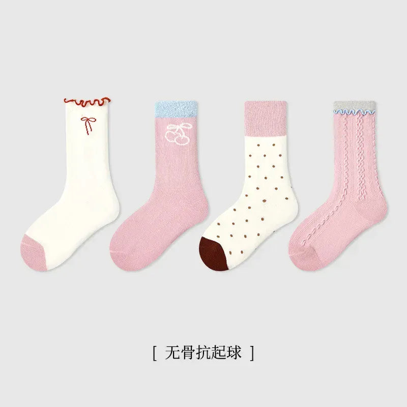 ベビー用靴下・タイツ 1696 set / M 15-18CM(3-5Y) キッズソックス 靴下4足セット カラフルミドル丈カジュアルソックスセット【mh0007350】