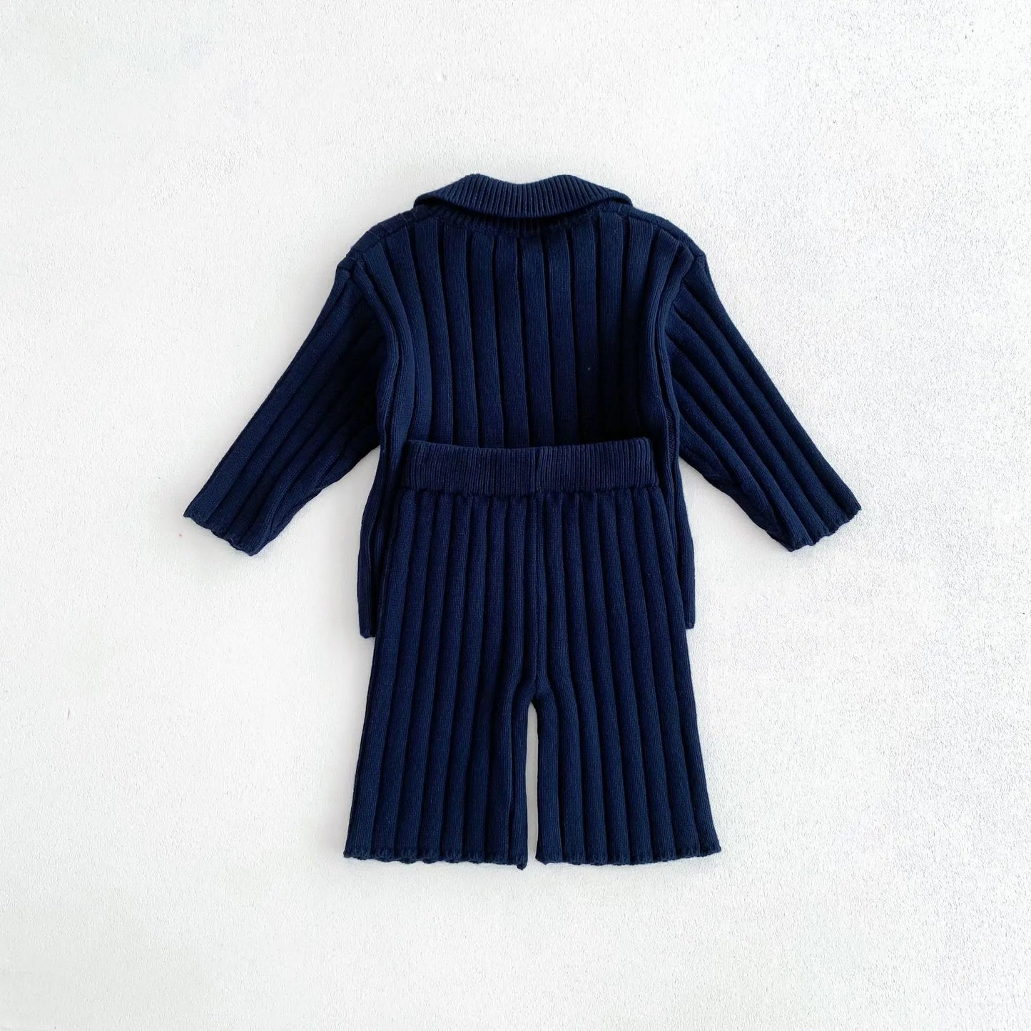 長袖セットアップ キッズトップス/パンツ リブニットポロ襟トップス/リブニットワイドパンツ 2カラー