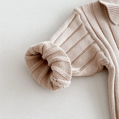 長袖セットアップ キッズトップス/パンツ リブニットポロ襟トップス/リブニットワイドパンツ 2カラー