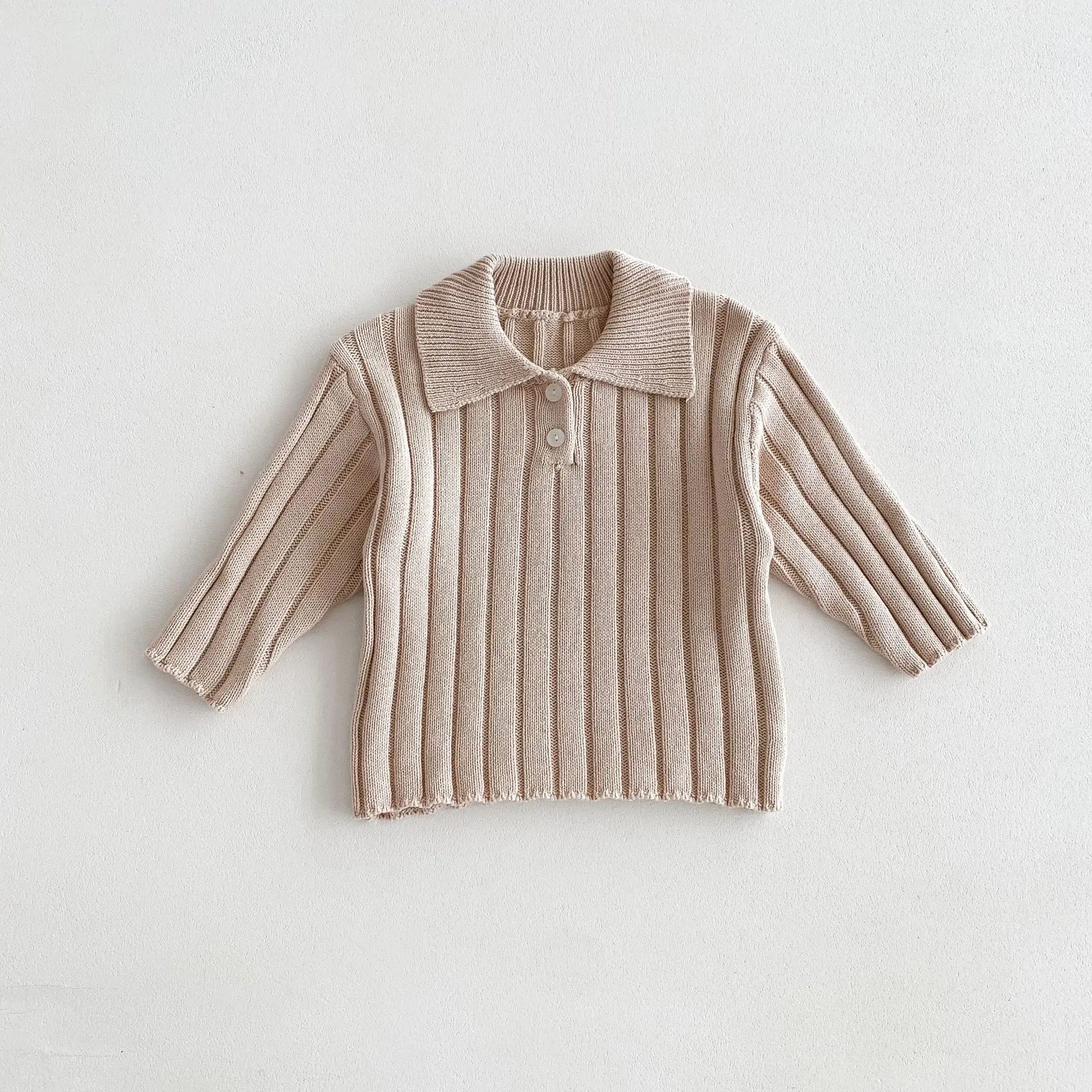 長袖セットアップ キッズトップス/パンツ リブニットポロ襟トップス/リブニットワイドパンツ 2カラー