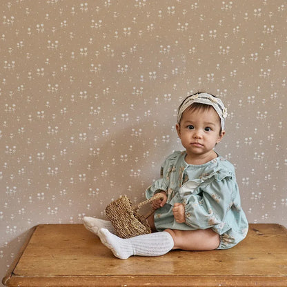 長袖ロンパース ベビーロンパース フラワープリントショルダーフリル長袖コーデュロイボディスーツ 2カラー