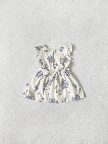 ノースリーブワンピース ベビーワンピース フラワープリントフリルショルダーノースリーブコーデュロイエプロンドレスワンピース 2カラー