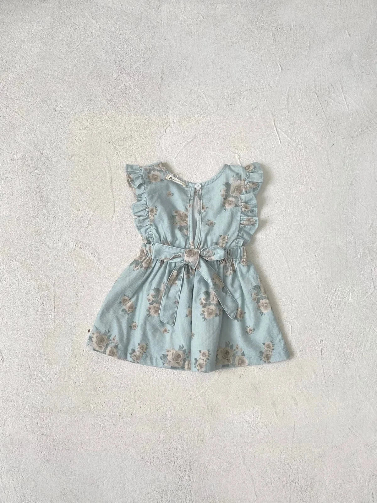 ノースリーブワンピース ベビーワンピース フラワープリントフリルショルダーノースリーブコーデュロイエプロンドレスワンピース 2カラー