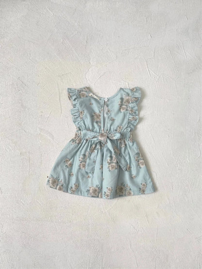 ノースリーブワンピース ベビーワンピース フラワープリントフリルショルダーノースリーブコーデュロイエプロンドレスワンピース 2カラー