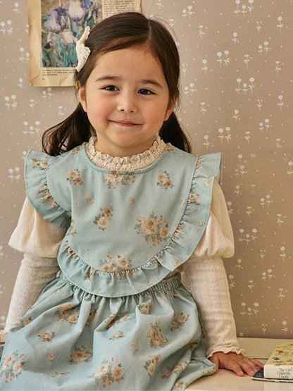 ノースリーブワンピース ベビーワンピース フラワープリントフリルショルダーノースリーブコーデュロイエプロンドレスワンピース 2カラー