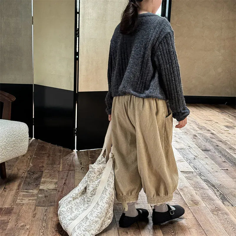 ロングパンツ・スウェットパンツ キッズパンツ コーデュロイ裾レースバルーンパンツ 2カラー