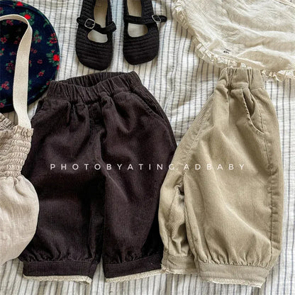 ロングパンツ・スウェットパンツ キッズパンツ コーデュロイ裾レースバルーンパンツ 2カラー