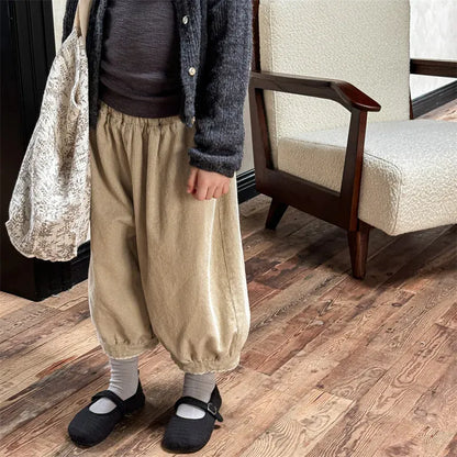 ロングパンツ・スウェットパンツ キッズパンツ コーデュロイ裾レースバルーンパンツ 2カラー