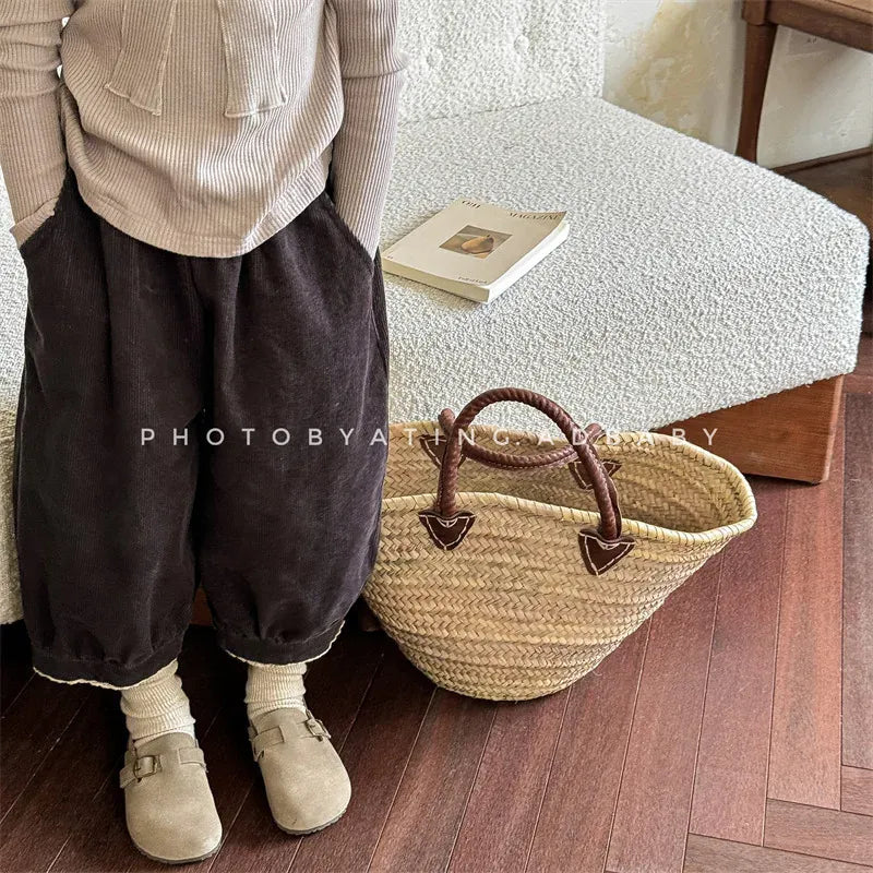 ロングパンツ・スウェットパンツ キッズパンツ コーデュロイ裾レースバルーンパンツ 2カラー