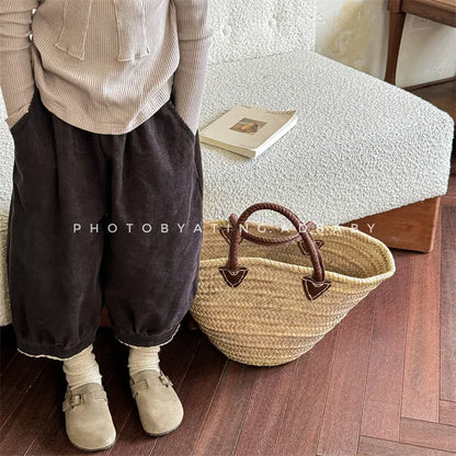 ロングパンツ・スウェットパンツ キッズパンツ コーデュロイ裾レースバルーンパンツ 2カラー