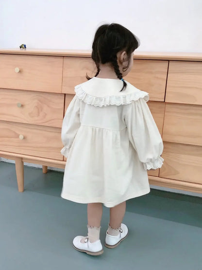 長袖ワンピース キッズワンピース レースフリルビッグ襟長袖ワンピース 2カラー