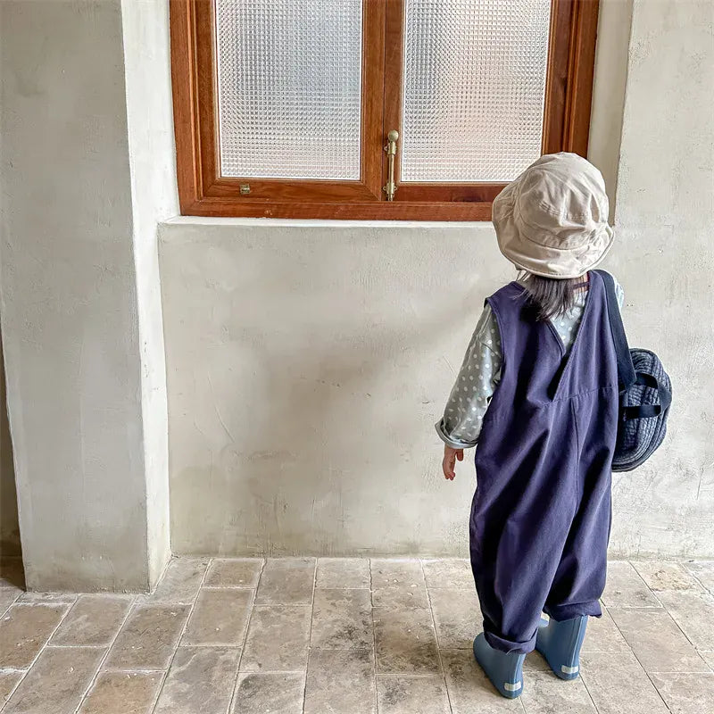 ノースリーブジャンプスーツ キッズジャンプスーツ ダイヤ刺繍ワンポイントノースリーブオーバーオール 2カラー