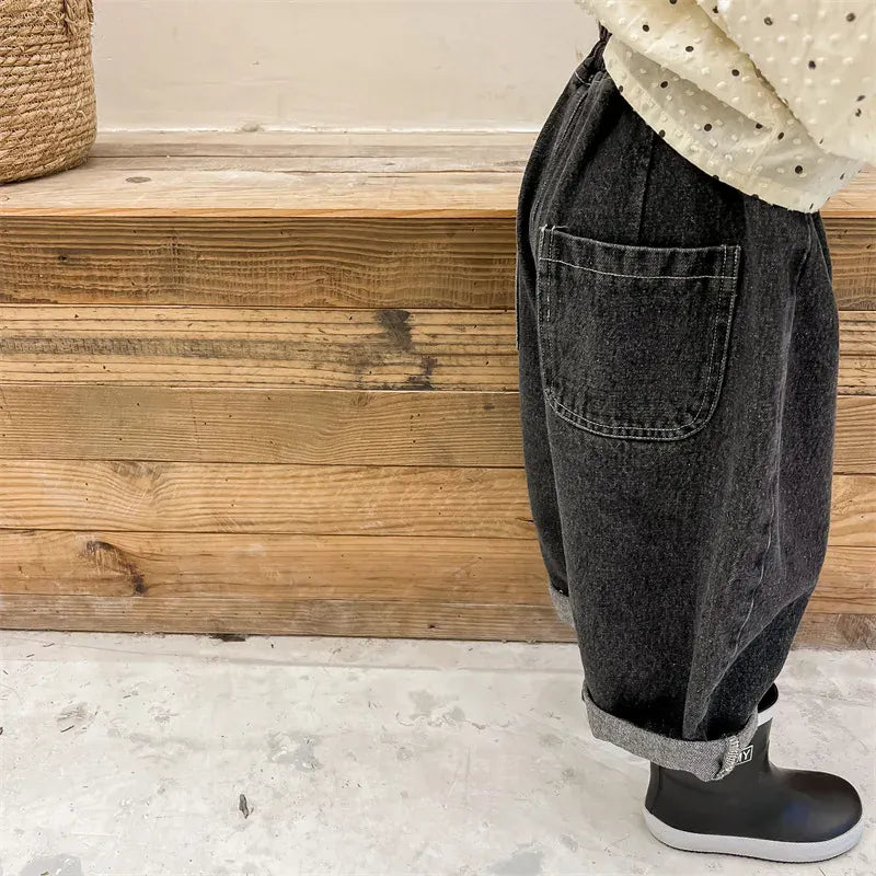 デニムパンツ キッズパンツ ルーズワイドデニムパンツ ジーンズ 2カラー
