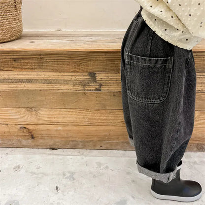 デニムパンツ キッズパンツ ルーズワイドデニムパンツ ジーンズ 2カラー