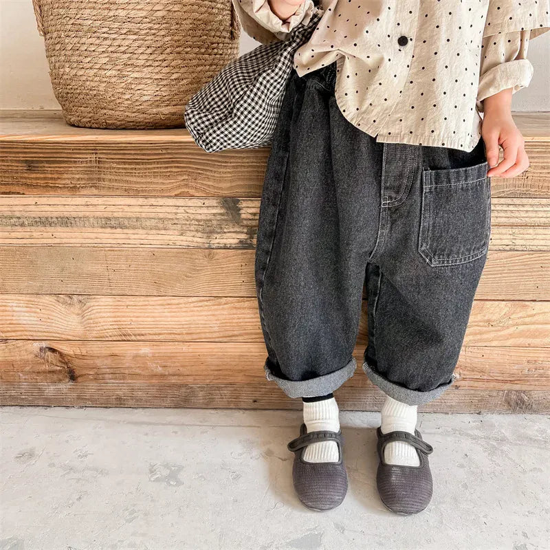 デニムパンツ キッズパンツ ルーズワイドデニムパンツ ジーンズ 2カラー