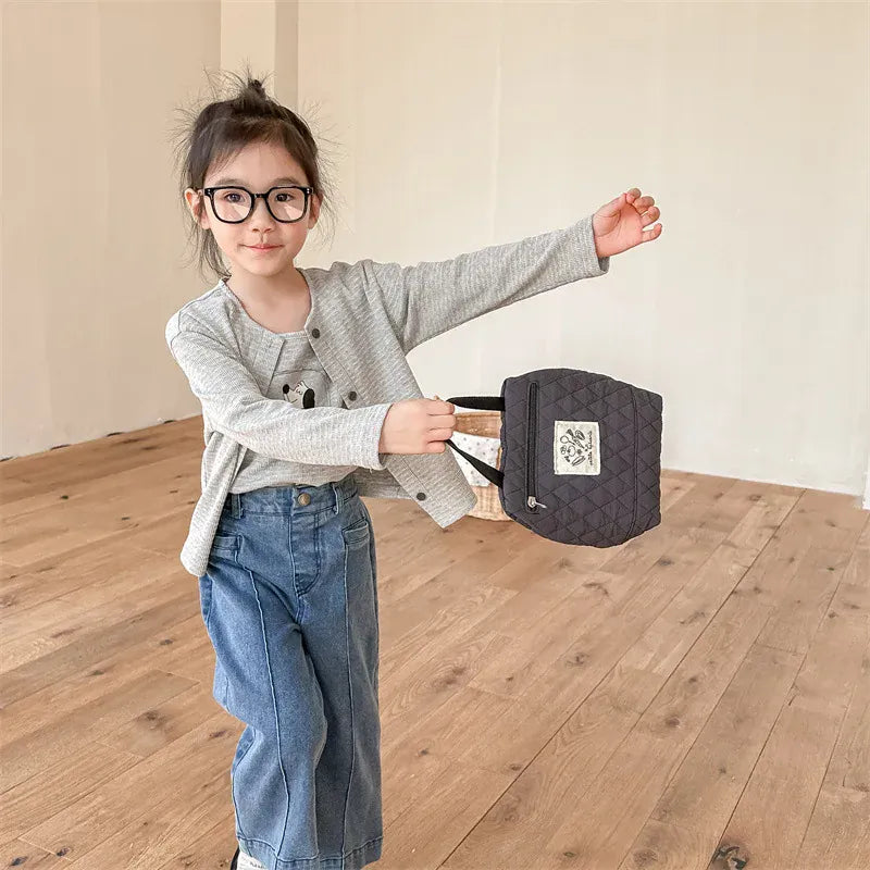 長袖セットアップ キッズトップスセット 犬ドッグパッチワークキャミソール+カーディガン アンサンブルトップス 2カラー