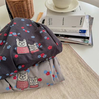 ロングパンツ・スウェットパンツ キッズパンツ ベアくま刺繍レトロフラワープリントロングルーズハーレムパンツ 2カラー