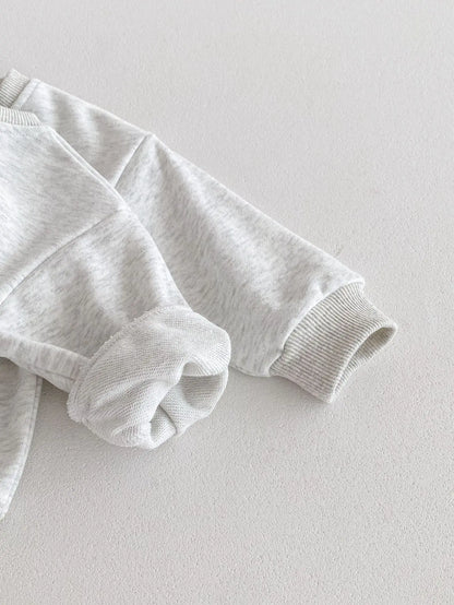 長袖セットアップ ベビーキッズセットアップ 2点セット レターロゴプリント長袖スウェットシャツ+ロングピンタックスウェットパンツ グレーグリーン