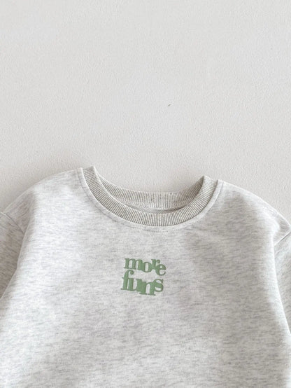 長袖セットアップ ベビーキッズセットアップ 2点セット レターロゴプリント長袖スウェットシャツ+ロングピンタックスウェットパンツ グレーグリーン