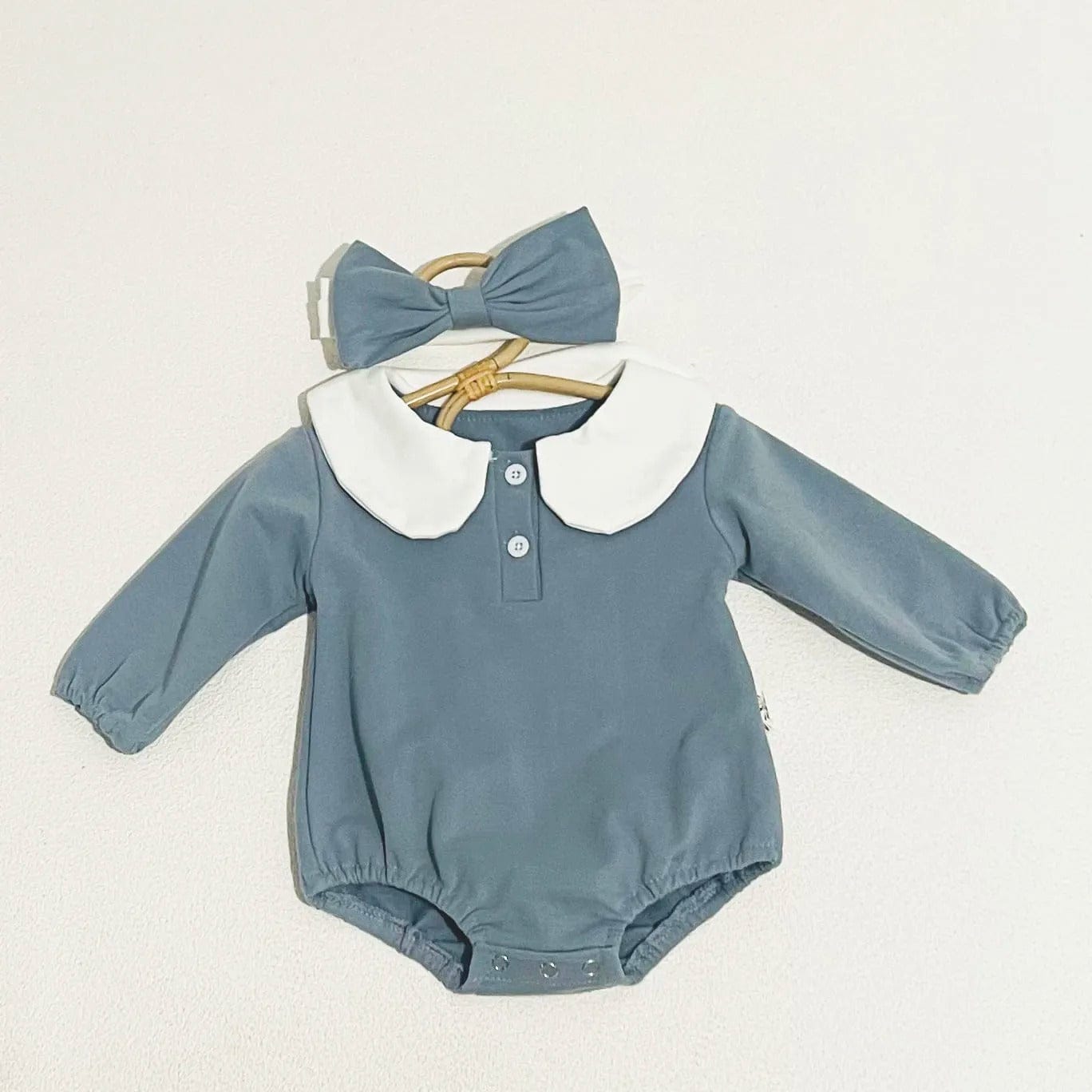 長袖ロンパース ベビーロンパース 襟付き長袖ボディスーツ 2カラー
