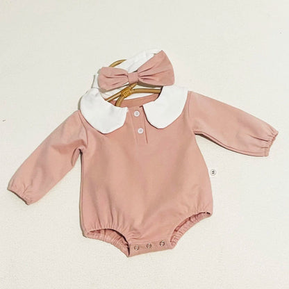 長袖ロンパース ベビーロンパース 襟付き長袖ボディスーツ 2カラー