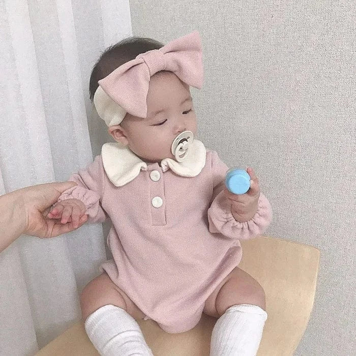 長袖ロンパース ベビーロンパース 襟付き長袖ボディスーツ 2カラー