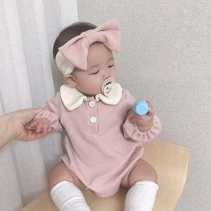長袖ロンパース ベビーロンパース 襟付き長袖ボディスーツ 2カラー
