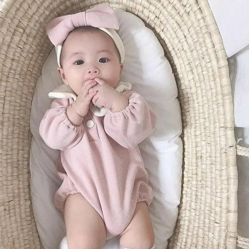 長袖ロンパース ベビーロンパース 襟付き長袖ボディスーツ 2カラー