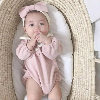 長袖ロンパース ベビーロンパース 襟付き長袖ボディスーツ 2カラー