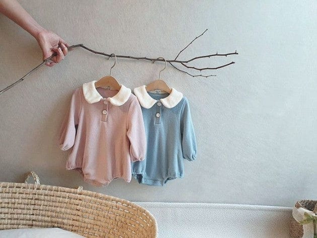 長袖ロンパース ベビーロンパース 襟付き長袖ボディスーツ 2カラー