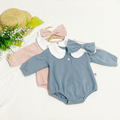 長袖ロンパース ベビーロンパース 襟付き長袖ボディスーツ 2カラー